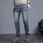 2023 New Spring Summer Men&#39;s Jeans Vintage Blue Solid Color Elastic Classic Jeans Men Slim Fashion Denim Trousers Male 27-38