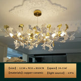 New gold chandelier white ceramic leaf lamp indoor home living room decorative lamp French luxury staircase ceiling lamp