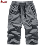 plus size 7XL 8XL Men`s Knee lenght Cargo Shorts Casual Elastic Waist fitness Bermudas Male Breathable Beach Surfings Shorts men