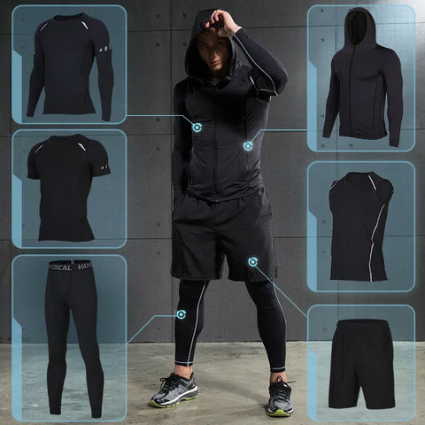 Sportswear Gym Fitness Tracksuit Men's Running Sets Compression Basketball Underwear Tights Jogging Sports Suits Clothes Dry Fit