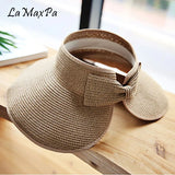 LaMaxPa New Women Summer Visors Hat Foldable Sun Hat Wide Large Brim Beach Hats Straw Hat chapeau femme Beach UV Protection Cap