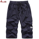 plus size 7XL 8XL Men`s Knee lenght Cargo Shorts Casual Elastic Waist fitness Bermudas Male Breathable Beach Surfings Shorts men