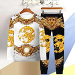 Hot sale autumn and winter long-sleeved T-shirt men 3D tiger casual T-shirt trousers 2 piece clothes Chinese style dragon suit