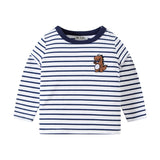 TUONXYE Boy T-shirts Spring Cartoon Dinosaur Cotton Casual Stripes Crew Neck for Long Sleeve Top Baby Children Clothes 2-9years