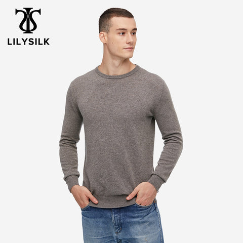 LILYSILK Cashmere Sweater For Men Crew Neck Long Sleeve NEW Free Shipping