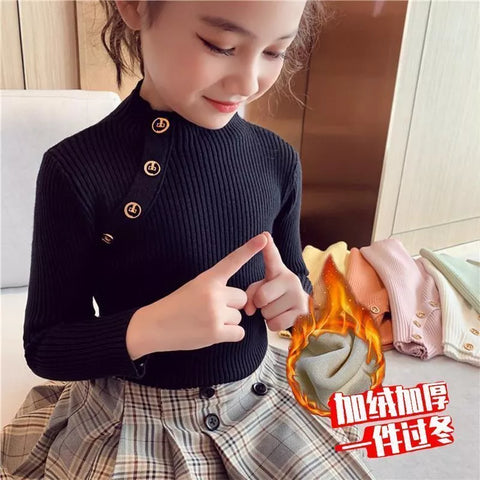 Girls sweater turtleneck pure color knitted sweater autumn children's clothing pure color pullover children's top 2t 3t 4t 8 12