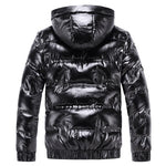 New Bright Leather Winter Men&#39;s Jacket Casual Parka Outwear Waterproof Puffer Padding Warm Stand With Hood Outwearing Coat