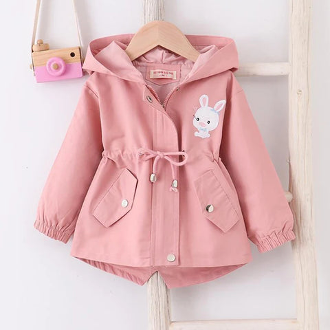 2-7 Years Baby Girls Jacket Spring And Autumn Casual Windbreaker Kids Outerwear Cute Rabbit Hooded Zipper Baby Coat Kids Clothes
