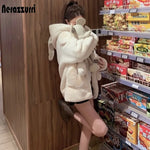 Nerazzurri Spring fluffy jacket with rabbit ears raglan sleeve zipper Oversize light soft harajuku kawaii faux fur hoodie 2021