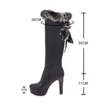 New Fashion Fur Knee High Boots Women's Round Toe Winter Boots High Heel Long Boot Keep Warm Shoes Women Stilettos Bottes White