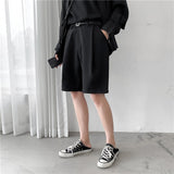 Summer Men&#39;s Shorts Straight Fit Knee-Length Short Suit Pant Solid Black White Clothing Student Thin Colors Casual Shorts Man