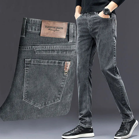 men's slim jeans 2024 autumn new men's casual straight fall stretch denim trousers Fashion Slim Grey Men's Jeans