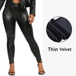 Winter Black Leather Leggings Women Skinny Push Up High Waist Legging Pockets PU Pants Thin Velvet Trousers Stretch Sexy Leggins