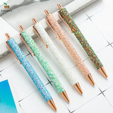 1 Pieces Lytwtw's Roller Ballpoint Pen Rhinestone Luxury Cute Wedding Rose Gold Metal Stationery School Office Supply Spinning