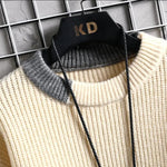 Autumn Winter Men Sweater Warm Top New Fashion Stitching Color Matching Pullover Round Neck Sweater Thickened Knitted Sweater