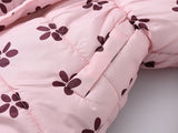 Girls' Warm Coat with Flower Print & Fleece Hood - Perfect for Winter!