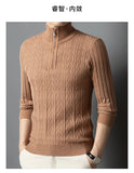 High-quality Semi-high-neck Men's Business Casual Sweater 2024 New Warm, Stretchy Striped Men's Pullover M-4XL