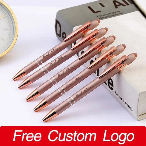 Simple Metal Rose Gold Ballpoint Pen Personalized Carving LOGO Customized Engraved Name Gifts School Stationery Office Supplies