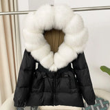 OFTBUY 2024 Winter Jacket Women Real Natural Fox Fur Collar Hooded Thick Warm 90% White Duck Down Coat Female Streetwear Casual