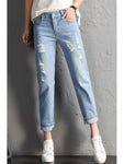 2022 New Women Fashion Mid Waist Boyfriend Big Ripped Hole Jeans Casual High Street Denim Pants Sexy Vintage Pencil Calca Jeans