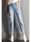 2022 New Women Fashion Mid Waist Boyfriend Big Ripped Hole Jeans Casual High Street Denim Pants Sexy Vintage Pencil Calca Jeans