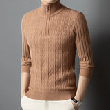 High-quality Semi-high-neck Men's Business Casual Sweater 2024 New Warm, Stretchy Striped Men's Pullover M-4XL