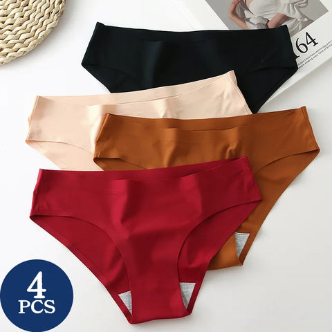 4PCS/Set Women's Panties Silk Satin Female Underwear 13 Colors Panty Women Seamless Lingerie Cozy Briefs Woman Sports Underpants