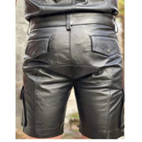 Men's Leather Cargo Shorts Stretch Fashion PU Leather Shorts Pockets  shorts