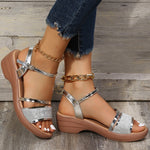 Gold Silver Platform Sandals Women 2023 Summer Thick Heeled Wedges Sandals Woman Plus Size 43 Ankle Strap Gladiator Sandalias