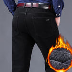 2024 Winter Jeans Men Black Blue Stretch Thick Velvet Pants Warm Denim Casual Fleece Trousers Male Plus Size