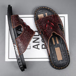 Genuine Leather Men Slippers Crocodile Grain Slip On Slipper Man Summer Shoes For Men Slides Casual