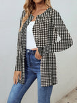 Women Fashion Houndstooth Printed Outerwear Casual Full Long Sleeve Jacket Coats Ladies Chic Outerwear Tops