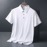 Ice Silk Traceless T-shirt Men's Light Business Solid Color Half Sleeve Top Silk Smooth Breathable Traceless POLO Shirt