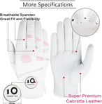 FINGER TEN Women Leather Golf Glove with Ball Marker Extra Grip 1 Pack, Left Right Hand Fit Ladies Girls