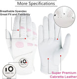 FINGER TEN Women Leather Golf Glove with Ball Marker Extra Grip 1 Pack, Left Right Hand Fit Ladies Girls