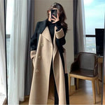 Chic Woolen Patchwork Trench Coat for Women Double-breasted Cardigan Anti-wrinkle Lapel  Winter Coat High Sense Overcoat Outwear