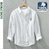 2023 Spring New Embroidery Striped Shirts for Men Casual 100% Cotton Fashion Men Clothing C8859