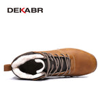 DEKABR Winter Warm Men Boots Genuine Leather Fur Plus Men Snow Boots Handmade Waterproof Working Ankle Boots High Top Men Shoes