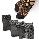 2023 New Women Sexy Summer Short Over Ankle Boat Socks Fishnet Mesh Black Floral Lace Patchwork Breathable Hollow Nylon Hosiery