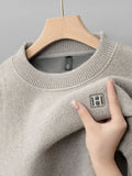 Winter Men's Warm Fleece Sweater O-Neck Embroidered Casual Knitted Inner Lap Pullovers Thick Thermal Underwear Sweater