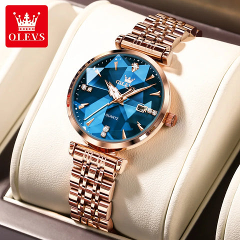 OLEVS Women's Watches Jewelry Quartz Watch Waterproof Stainless steel Strap Rose Gold Watch for Women Fashion Watch Bracelet Set