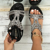Women Rhinestone Flower Sandals Open Toe Slingback Elastic Ankle Strap Wedges Ladies Shoes Fashion Sexy Beach Party Sandals