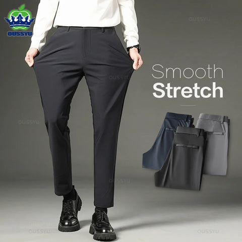 Winter Stretch Suit Pants Men Thick Business Solid Color Slim Ankle-Length Casual Formal Office Trousers Male Plus Size 28-38