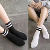 4 Pairs Versatile Women's Socks Simplicity Parallel Bar Pattern Fashion Breathable Autumn High Quality Women's Mid Length Socks