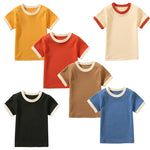 100% Cotton Small Children Summer Short Sleeve T shirt Boys Girls Color Matching Soft Comfy Tops Tees Kids T-shirts Casual