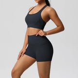 2PCS Sportswear With Pocketed Yoga Set Gym Clothes Yoga Suits For Women Tracksuits Sports Shorts Crossover Bra Gym Leggings