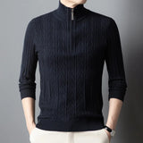 High-quality Semi-high-neck Men's Business Casual Sweater 2024 New Warm, Stretchy Striped Men's Pullover M-4XL