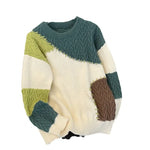 2024 Autumn/winter New Men's Sweater Japanese Style Color Blocking Hong Kong Street Round Neck Pullover Casual Knitted Top