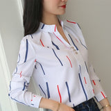 JFUNCY Women White Tops Women&#39;s Blouses Fashion Stripe Print Casual Long Sleeve Office Lady Work Shirts Female Slim Blusas