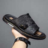 Genuine Leather Men Slippers Crocodile Grain Slip On Slipper Man Summer Shoes For Men Slides Casual